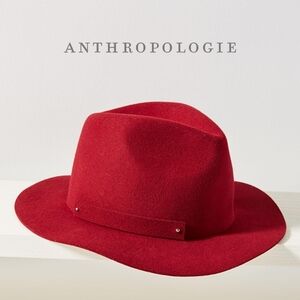 NEW Anthropologie Amelia Packable Wool Felt Fedora Deep Red Adjustable Crown